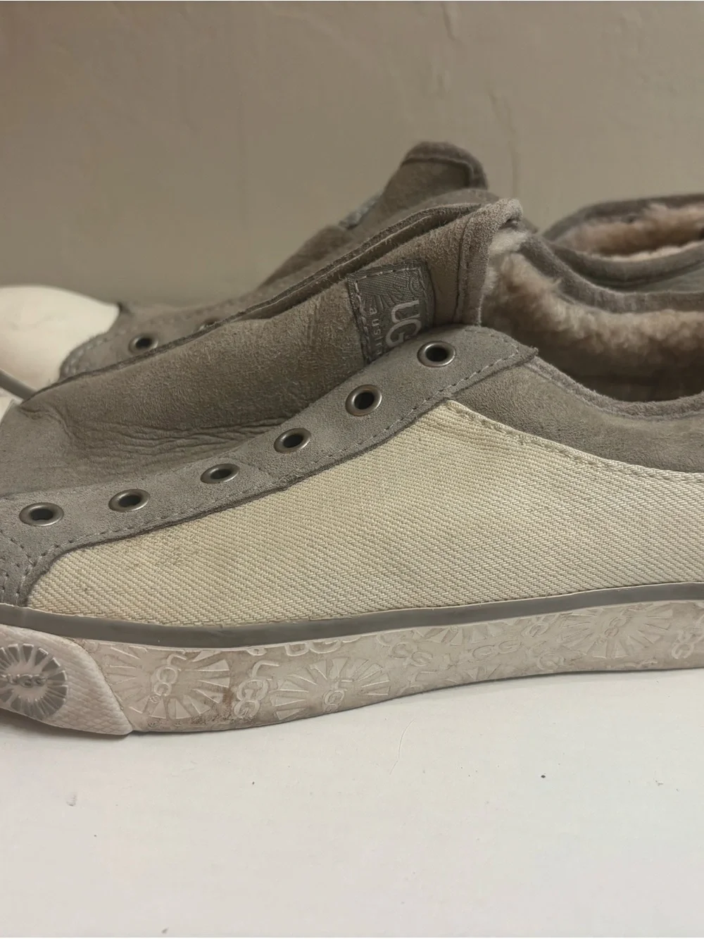 UGG Australia Grey Suede & Canvas Fleece-Lined Sneakers - Size 8